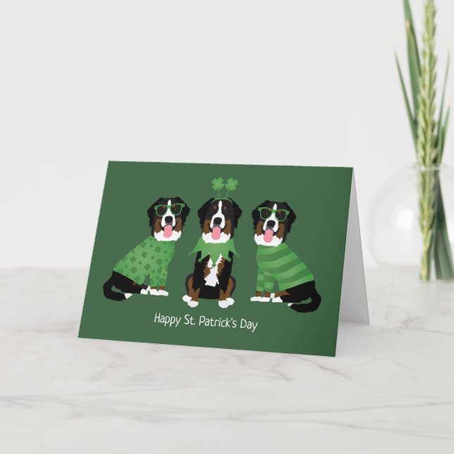 Cartes Pour Fêtes Annuelles Joyeuse St Patrick Bernese Mountain Dogs (Devant)