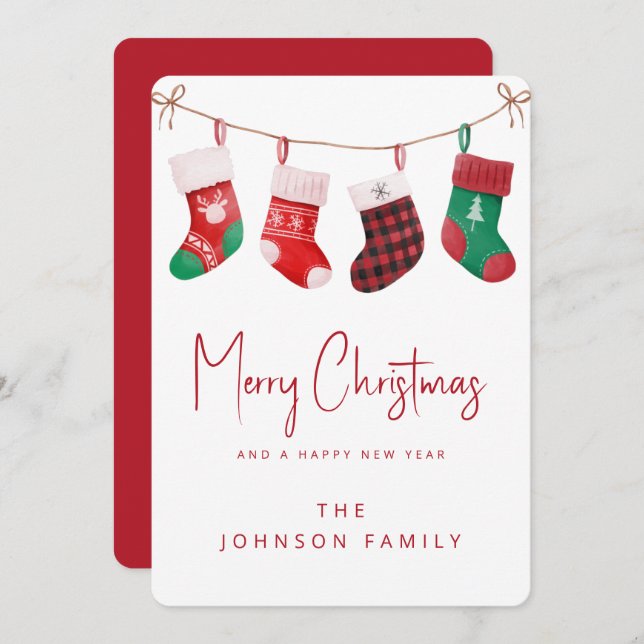 Cartes Pour Fêtes Annuelles Joyeuses Chaussettes de Noël (Devant / Derrière)