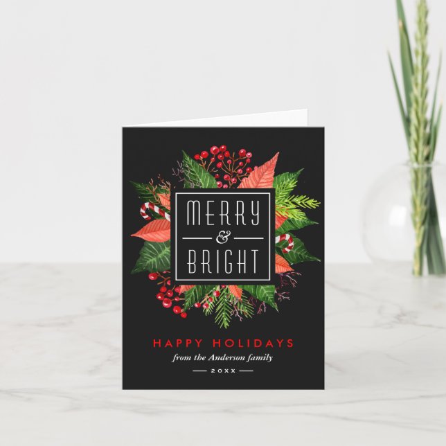 Cartes Pour Fêtes Annuelles Joyeuses et brillantes Joyeuses Fleurs de Noël (Devant)