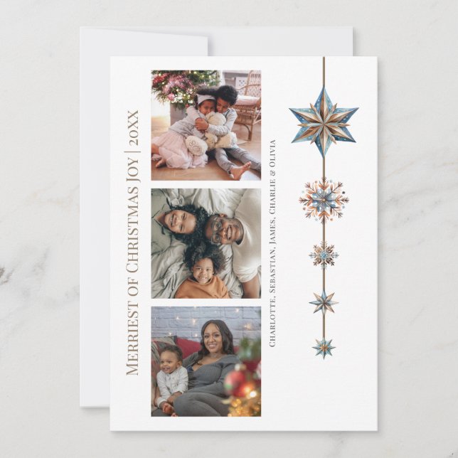 Cartes Pour Fêtes Annuelles Joyeuses Étoiles de Noël Photo personnalisée (Devant)