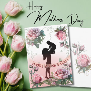 Cartes Pour Fêtes Annuelles Joyeuses femmes de la Fête des Mères tenant un enf