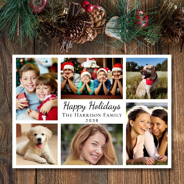 Cartes Pour Fêtes Annuelles Joyeuses fêtes 6 photo Collage Noël (This holiday season, let your family's smiles and heartwarming memories shine on our 6 photo card)