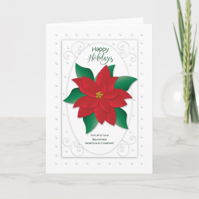 Cartes Pour Fêtes Annuelles Joyeuses fêtes, affaires, Poinsettia rouge sur bla (Devant)
