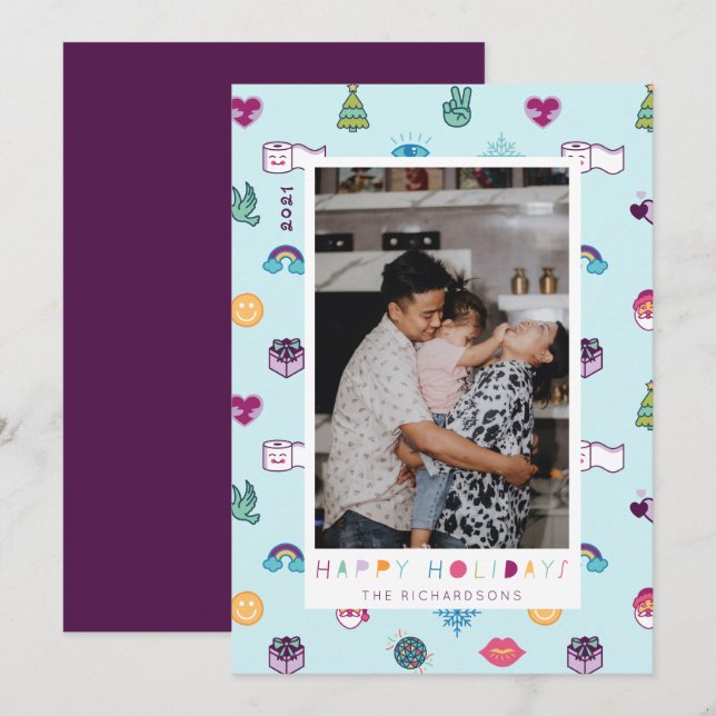 Cartes Pour Fêtes Annuelles Joyeuses fêtes Amusantes Noël Emoji Motif Photo (Devant / Derrière)