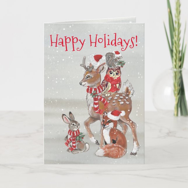 Cartes Pour Fêtes Annuelles Joyeuses fêtes Animaux boisés Fêtes personnalisées (Devant)