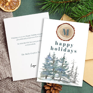 Cartes Pour Fêtes Annuelles Joyeuses Fêtes aquarelle forêt LOGO entreprise