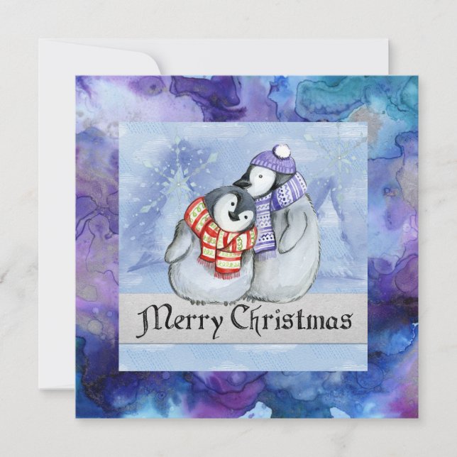Cartes Pour Fêtes Annuelles Joyeuses fêtes avec une paire de pingouins (Devant)