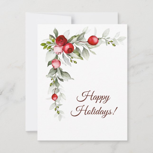 Cartes Pour Fêtes Annuelles Joyeuses Fêtes baies rouges aquarelle hiver (Devant)
