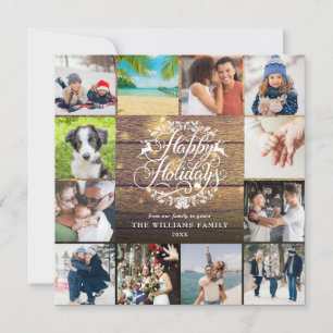 Cartes Pour Fêtes Annuelles Joyeuses fêtes Bois rustique 12 Photo Collage