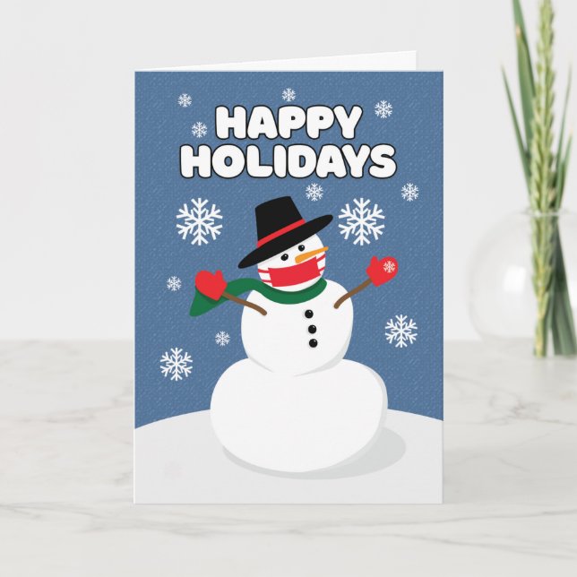 Cartes Pour Fêtes Annuelles Joyeuses Fêtes Bonhomme de Neige avec Masque Facia (Devant)