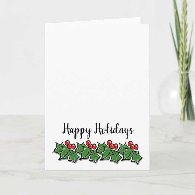 Cartes Pour Fêtes Annuelles Joyeuses Fêtes Branches de houx, verdure de Noël (Devant)