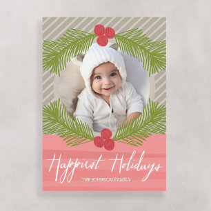 Cartes Pour Fêtes Annuelles Joyeuses Fêtes Branches Whimsical avec 1 Photo