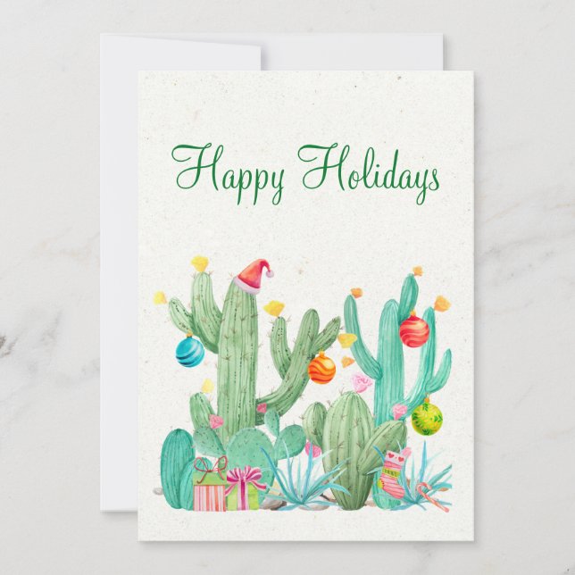 Cartes Pour Fêtes Annuelles Joyeuses Fêtes Cactus à l'aquarelle Désert Sud-Oue (Devant)