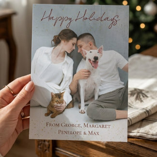 Cartes Pour Fêtes Annuelles Joyeuses Fêtes Chat Maman Chien Papa Photo Élégant