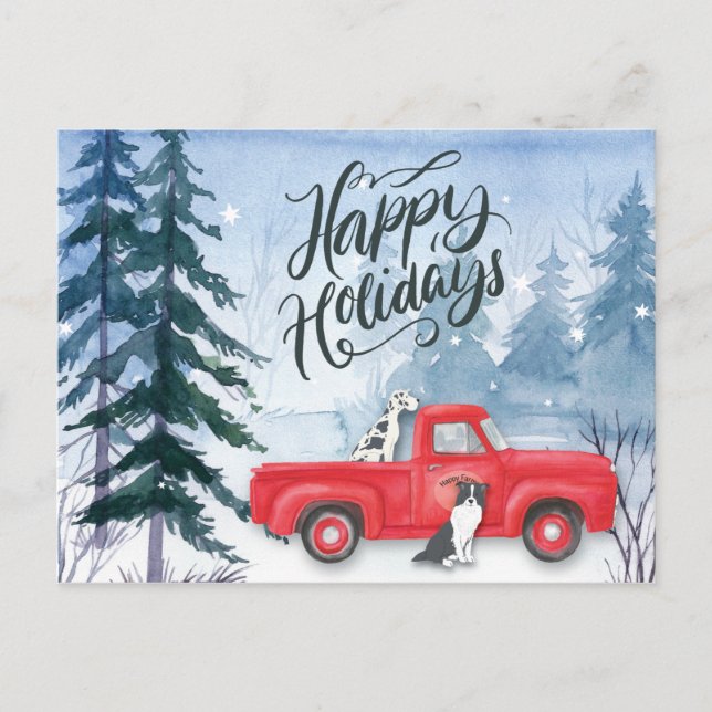 Cartes Pour Fêtes Annuelles Joyeuses Fêtes Chien Camion Rouge Entreprise (Devant)