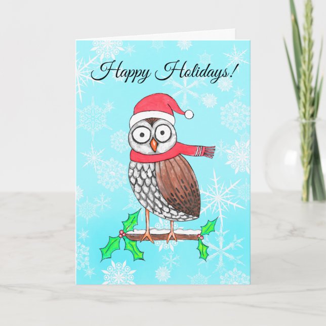 Cartes Pour Fêtes Annuelles Joyeuses fêtes Chouette Festive Santa Hat (Devant)