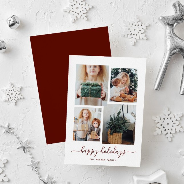 Cartes Pour Fêtes Annuelles Joyeuses Fêtes | Collage photo moderne de quatre p (A modern photo collage for your holiday greetings)