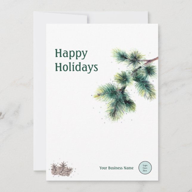 Cartes Pour Fêtes Annuelles Joyeuses fêtes Conifer votre nom d'entreprise Logo (Devant)