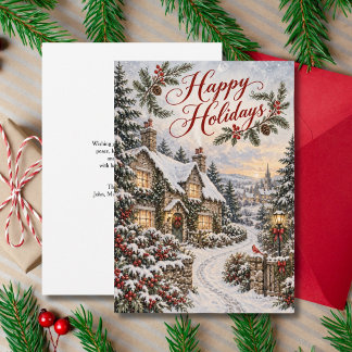 Cartes Pour Fêtes Annuelles Joyeuses Fêtes Cottage enneigé Noël Vintage