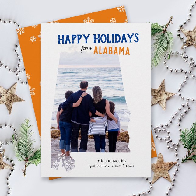 Cartes Pour Fêtes Annuelles Joyeuses Fêtes de Alabama One Photo (Happy Holidays Merry Christmas from Alabama state pride one photo family card moving announcement)