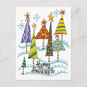 Cartes Pour Fêtes Annuelles Joyeuses fêtes ! De beaux arbres de Noël aux étoil