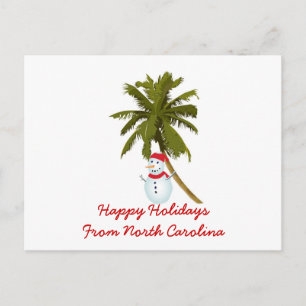 Cartes Pour Fêtes Annuelles Joyeuses fêtes de N. Carolina, palmier de Snowman