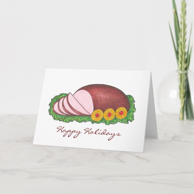 Cartes Pour Fêtes Annuelles Joyeuses fêtes découpées de jambon de Noël Dîner (Devant)