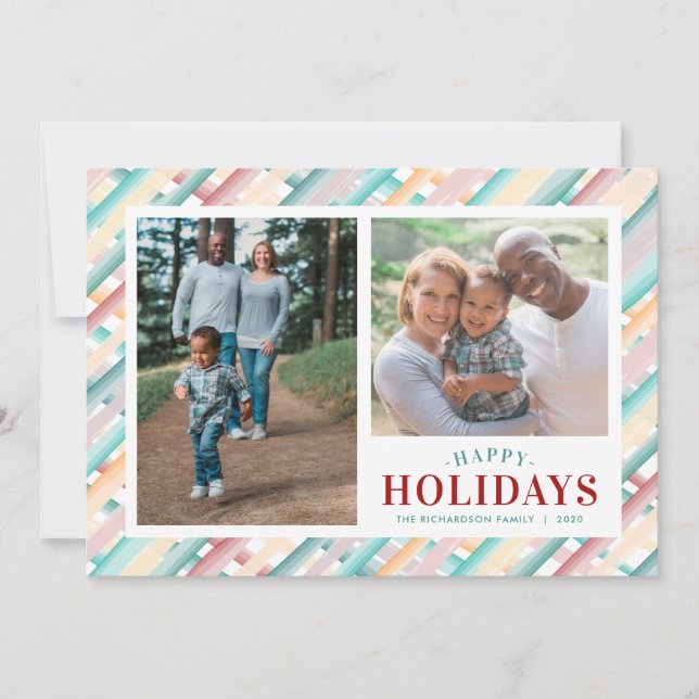 Cartes Pour Fêtes Annuelles Joyeuses fêtes Diagonal Stripes 2 Photos Noël (Devant)