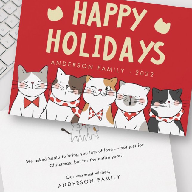 Cartes Pour Fêtes Annuelles Joyeuses Fêtes Drôles Chats Mignons qui Chantent (Créateur téléchargé)