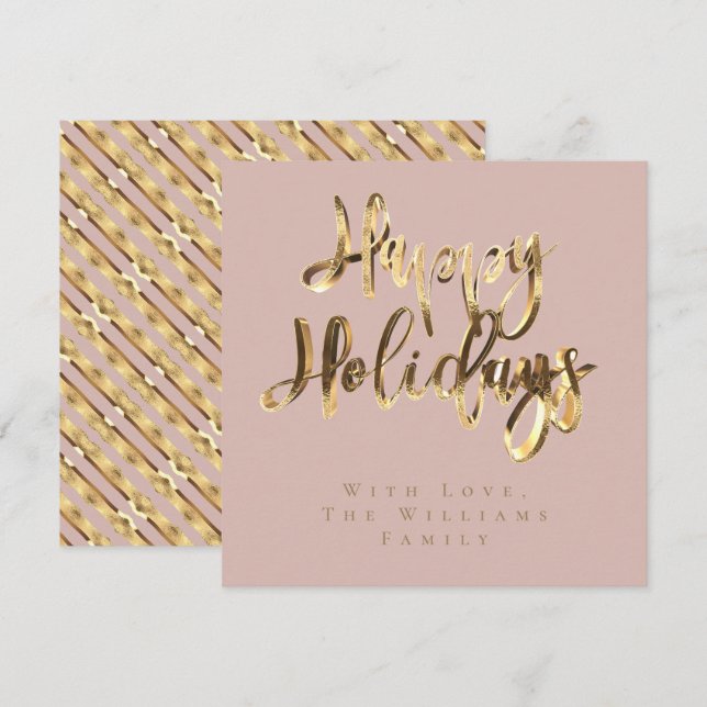 Cartes Pour Fêtes Annuelles Joyeuses Fêtes Elégant Rose Or Noël (Devant / Derrière)