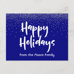Cartes Pour Fêtes Annuelles Joyeuses Fêtes en blanc sur fond marine et confett