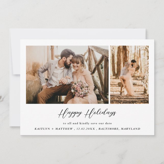 Cartes Pour Fêtes Annuelles Joyeuses fêtes | Enregistrer La Date | Photo en co (Devant)