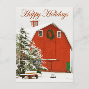 Cartes Pour Fêtes Annuelles Joyeuses fêtes - Festive grange rouge dans la nei