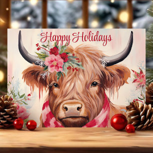 Cartes Pour Fêtes Annuelles Joyeuses Fêtes Floral Highland Cow Noël
