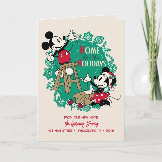 Cartes Pour Fêtes Annuelles Joyeuses fêtes Mickey & Minnie | Nouvelle adresse (Devant)