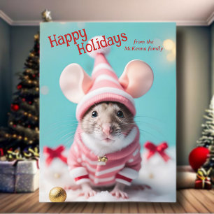 Cartes Pour Fêtes Annuelles Joyeuses fêtes mignonne souris Nom de famille Noël