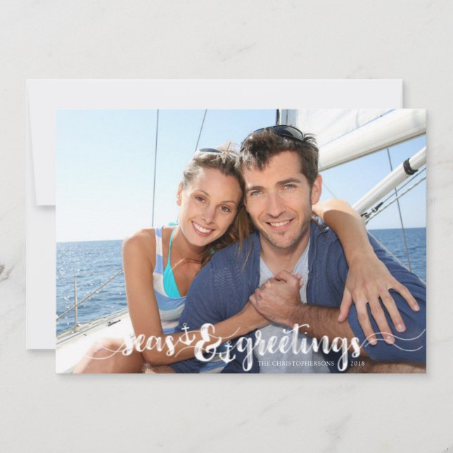 Cartes Pour Fêtes Annuelles Joyeuses Fêtes nautiques | Ancres | Deux+Photo (Devant)