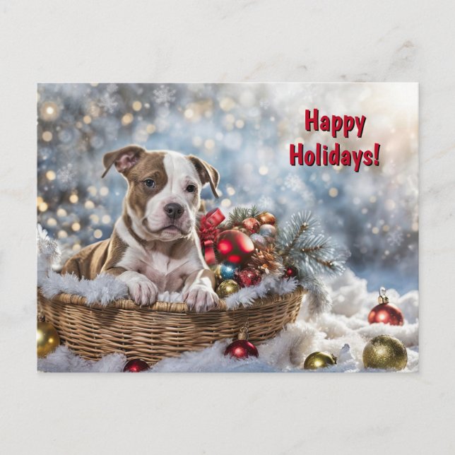 Cartes Pour Fêtes Annuelles Joyeuses fêtes Noël mignon Pitbull Chien chiot (Devant)