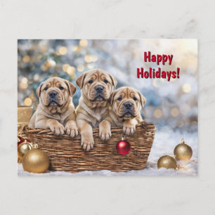 Cartes Pour Fêtes Annuelles Joyeuses fêtes Noël mignonne Shar-pei Chien chiot