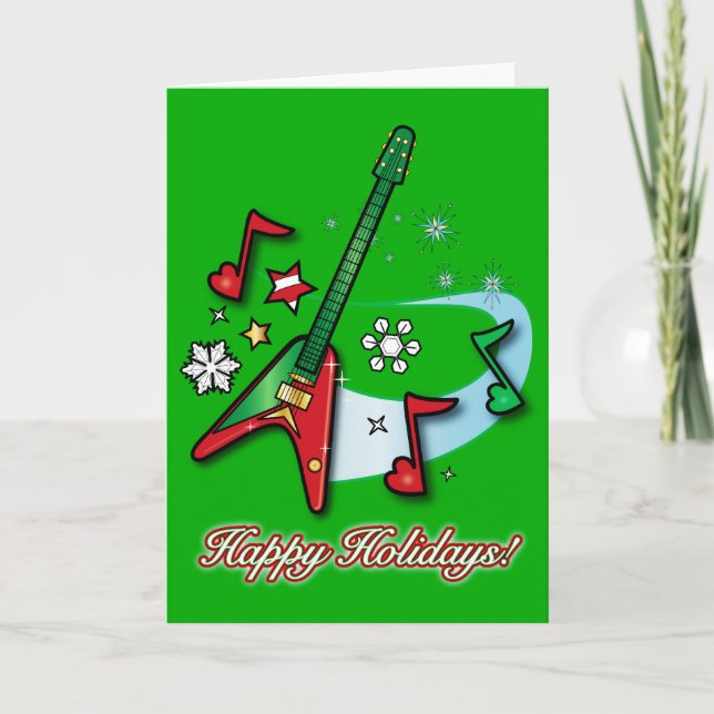 Cartes Pour Fêtes Annuelles Joyeuses fêtes Noël Rock Guitare et notes (Devant)