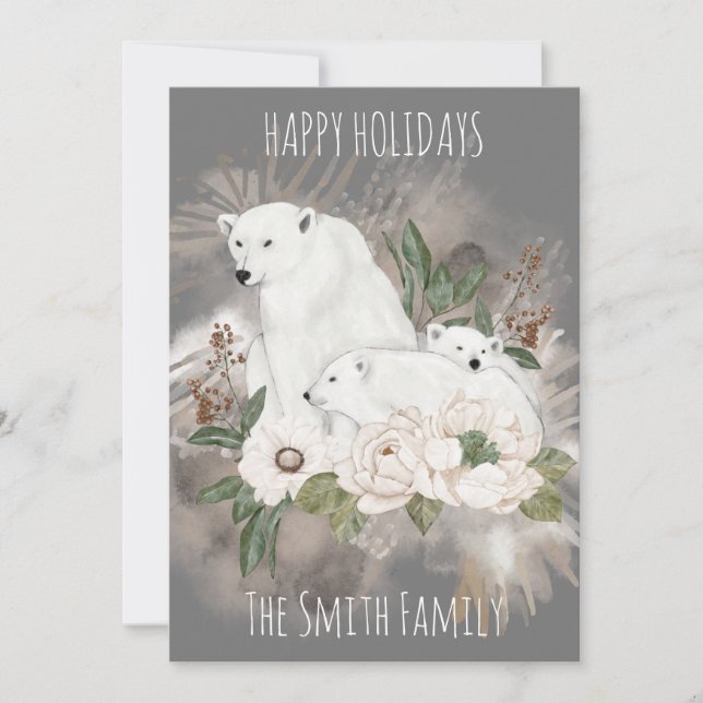 Cartes Pour Fêtes Annuelles Joyeuses Fêtes Nom de famille Ours gris polaire (Devant)