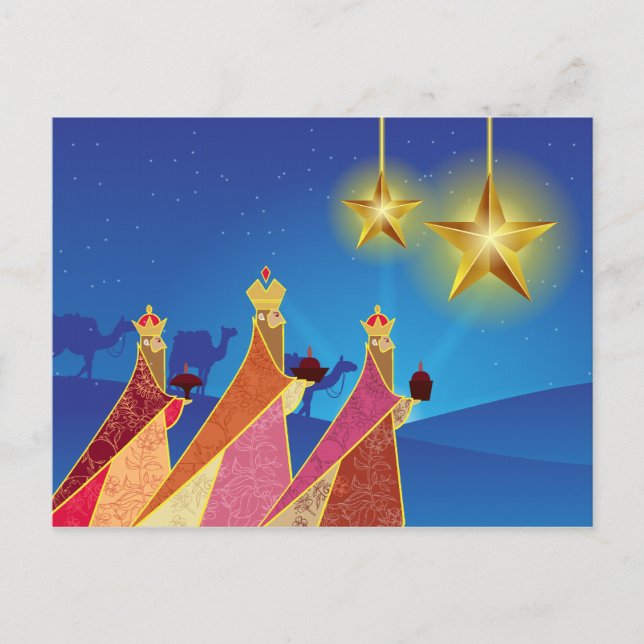 Cartes Pour Fêtes Annuelles Joyeuses Fêtes | Nuit Silencieuse Les Trois Sages (Devant)
