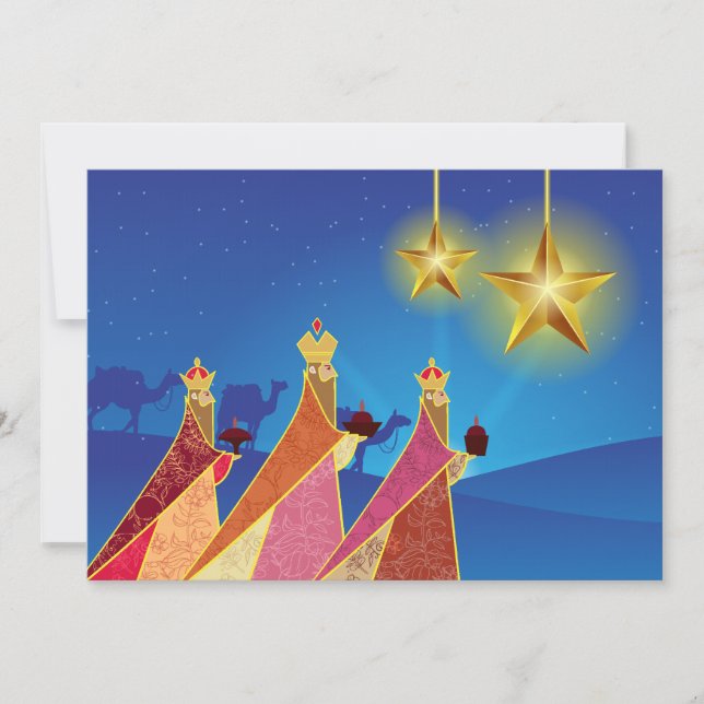 Cartes Pour Fêtes Annuelles Joyeuses Fêtes | Nuit Silencieuse Trois Sages (Devant)