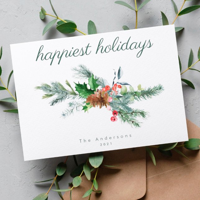 Cartes Pour Fêtes Annuelles Joyeuses fêtes | Ovale moderne Holly Botanique (Créateur téléchargé)
