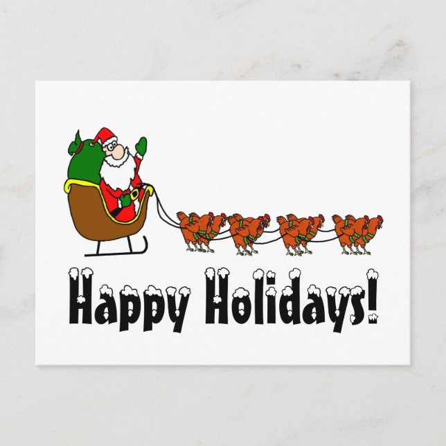 Cartes Pour Fêtes Annuelles Joyeuses fêtes Père Noël et poulets (Devant)