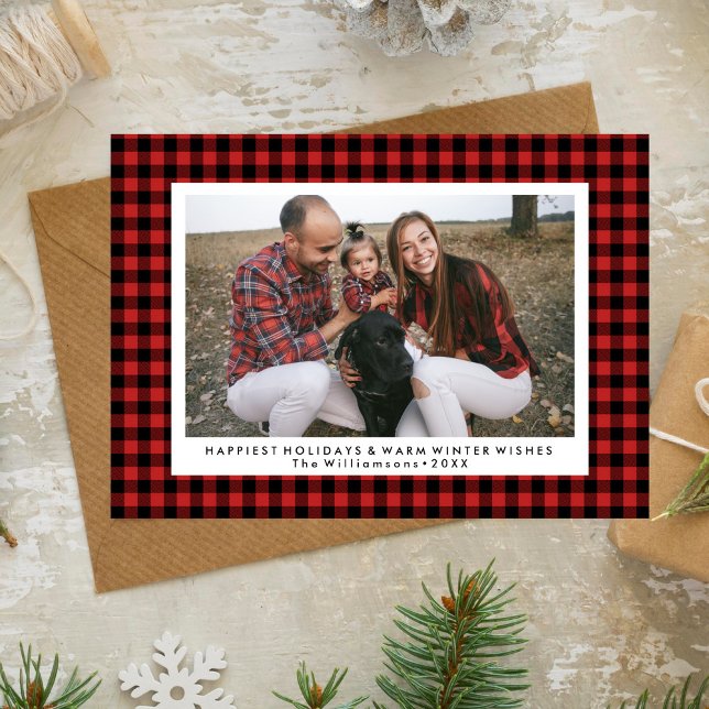 Cartes Pour Fêtes Annuelles Joyeuses Fêtes Photo Amusants Buffalo Check Plaid (Créateur téléchargé)