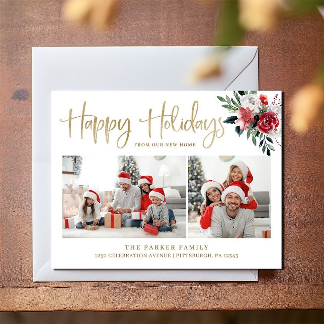 Cartes Pour Fêtes Annuelles Joyeuses fêtes | Photo de changement d'adresse de  (An elegant, festive holiday card with photos from your new home)