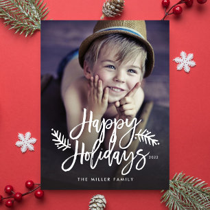 Cartes Pour Fêtes Annuelles Joyeuses Fêtes Pleine Photo Chic Main Lettrée