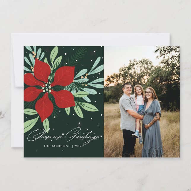 Cartes Pour Fêtes Annuelles Joyeuses Fêtes Poinsettia Design de Noël (Devant)