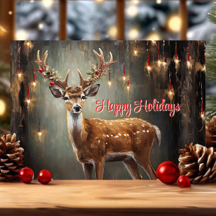 Cartes Pour Fêtes Annuelles Joyeuses fêtes Reindeer et Edison Lumières
